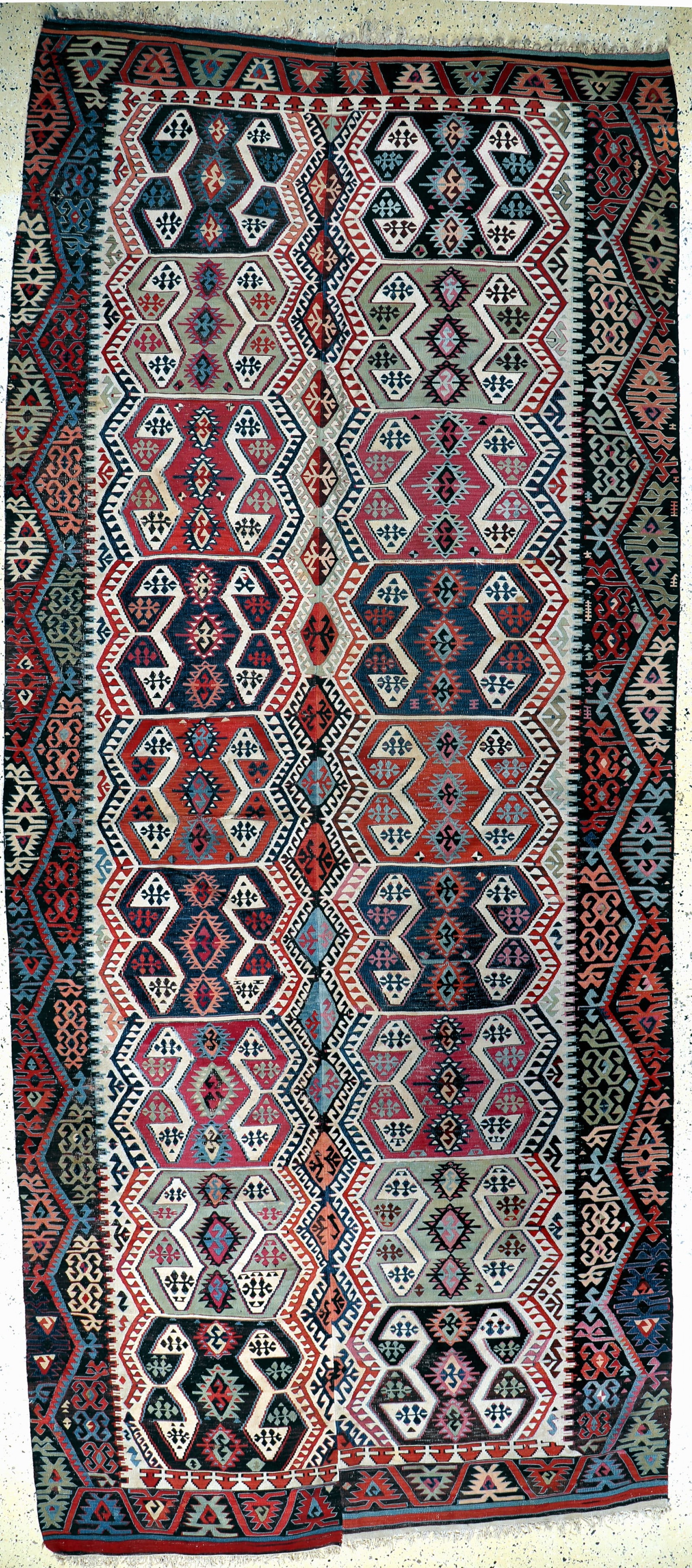 Ayden-Kilim antique, Turkey, 19th century, wool on: Ayden-Kilim antique, Turkey, 19th century, wool on wool, approx. 420 x 185 cm, condition:2. Rugs, Carpets & Flaweaves