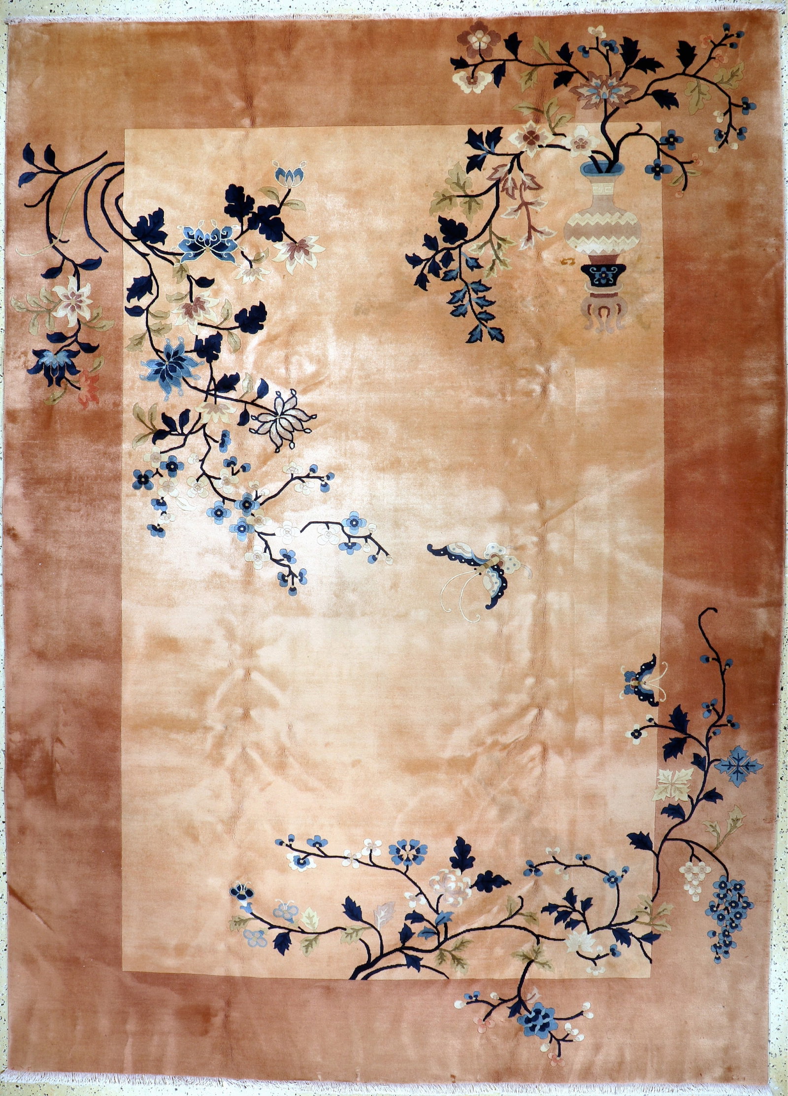 Peking old, China, early 20th century, wool oncotton: Peking old, China, early 20th century, wool oncotton, approx. 345 x 250 cm, condition: 2 (stains). Rugs, Carpets & Flaweaves