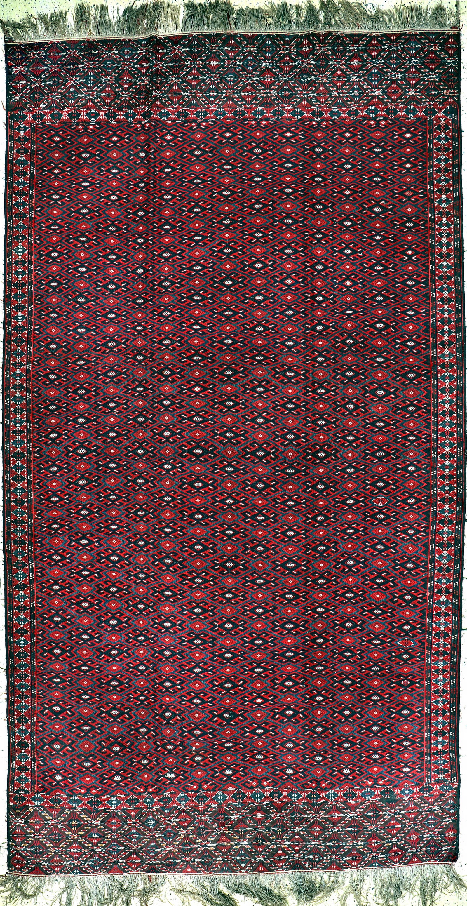 Sumakh flatwoven, Turkmenistan, around 1900, wool on: Sumakh flatwoven, Turkmenistan, around 1900, wool on wool, approx. 400 x 216 cm, condition:2 (small holes). Rugs, Carpets & Flaweaves