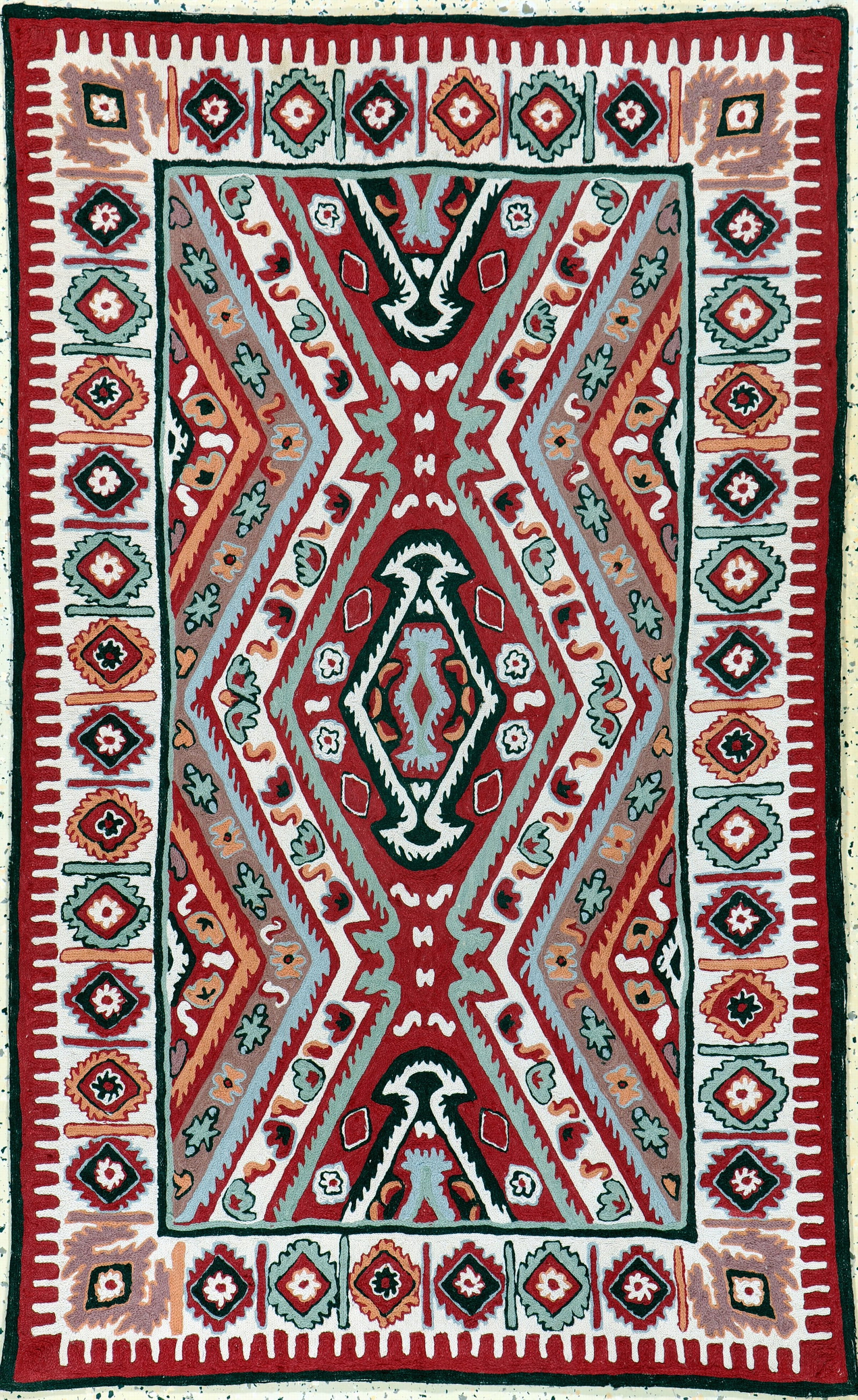 Embroidery, India, late 20th century, wool on cotton (1 of 7)