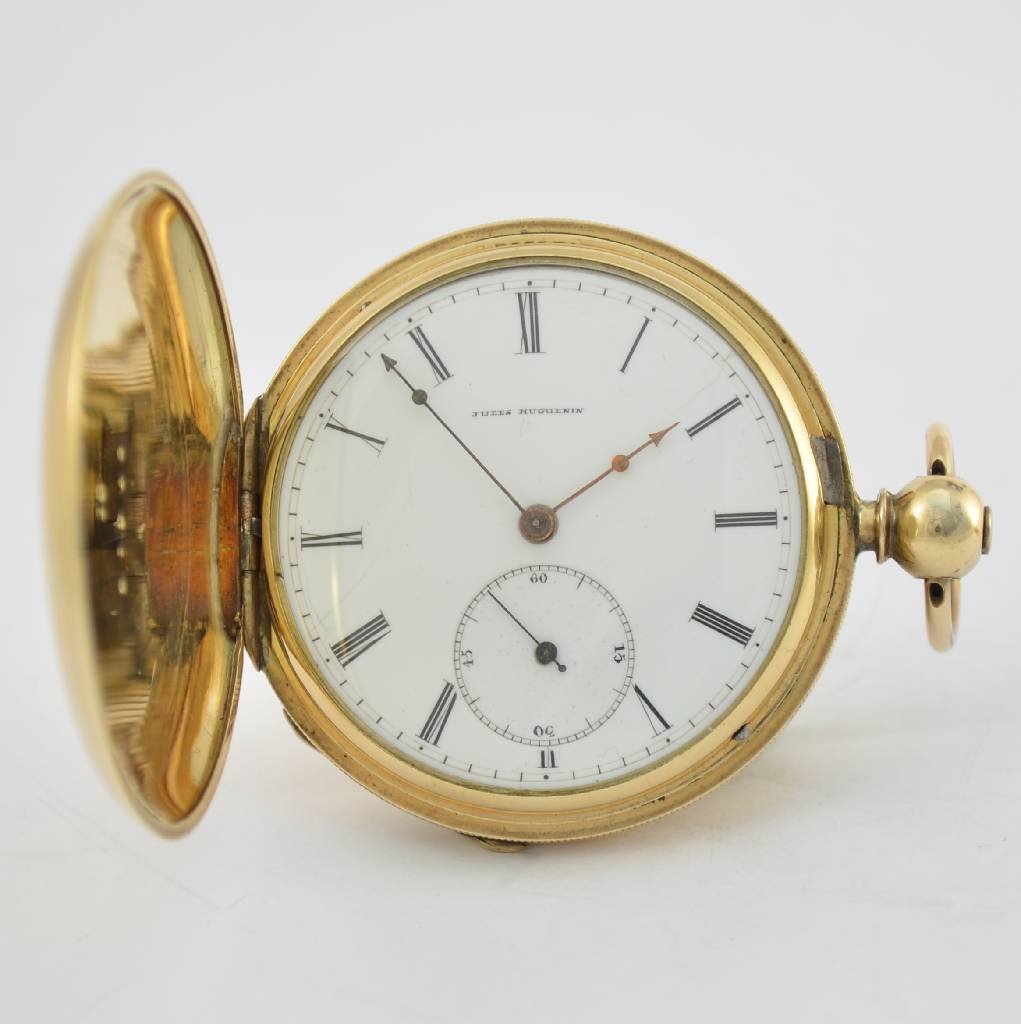 JULES HUGUENIN hunting cased-men`s 18k yellow gold