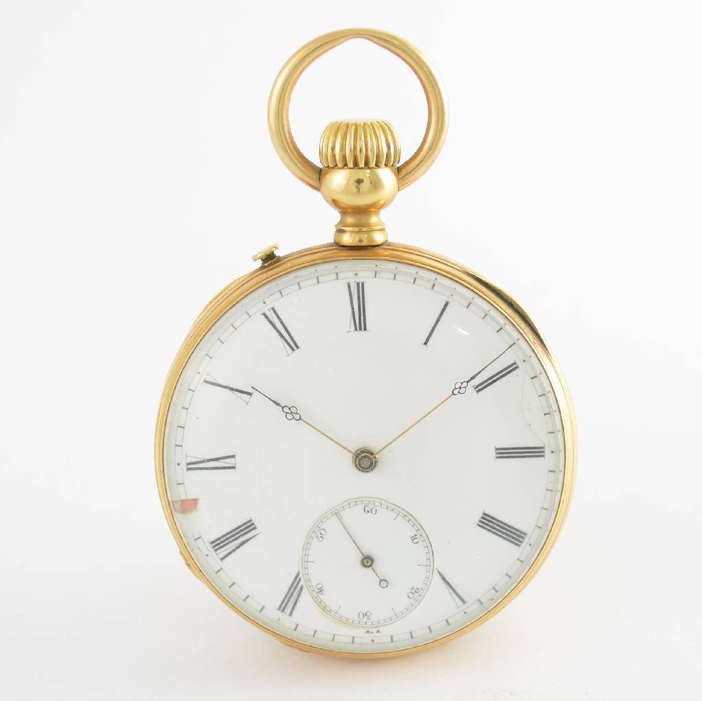 Open face 18k yellow gold pocket watch from Geneva