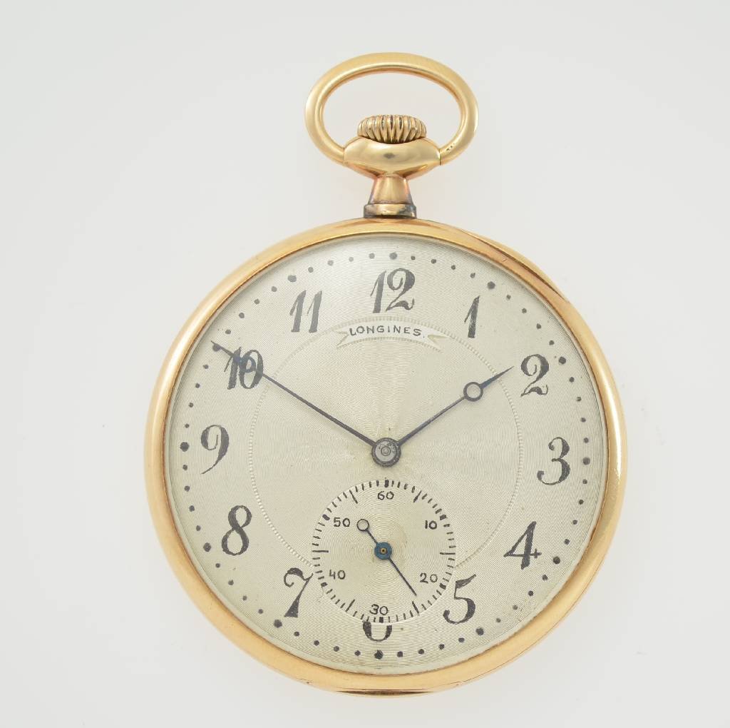 LONGINES open face 14k pink gold gent´s pocket watch