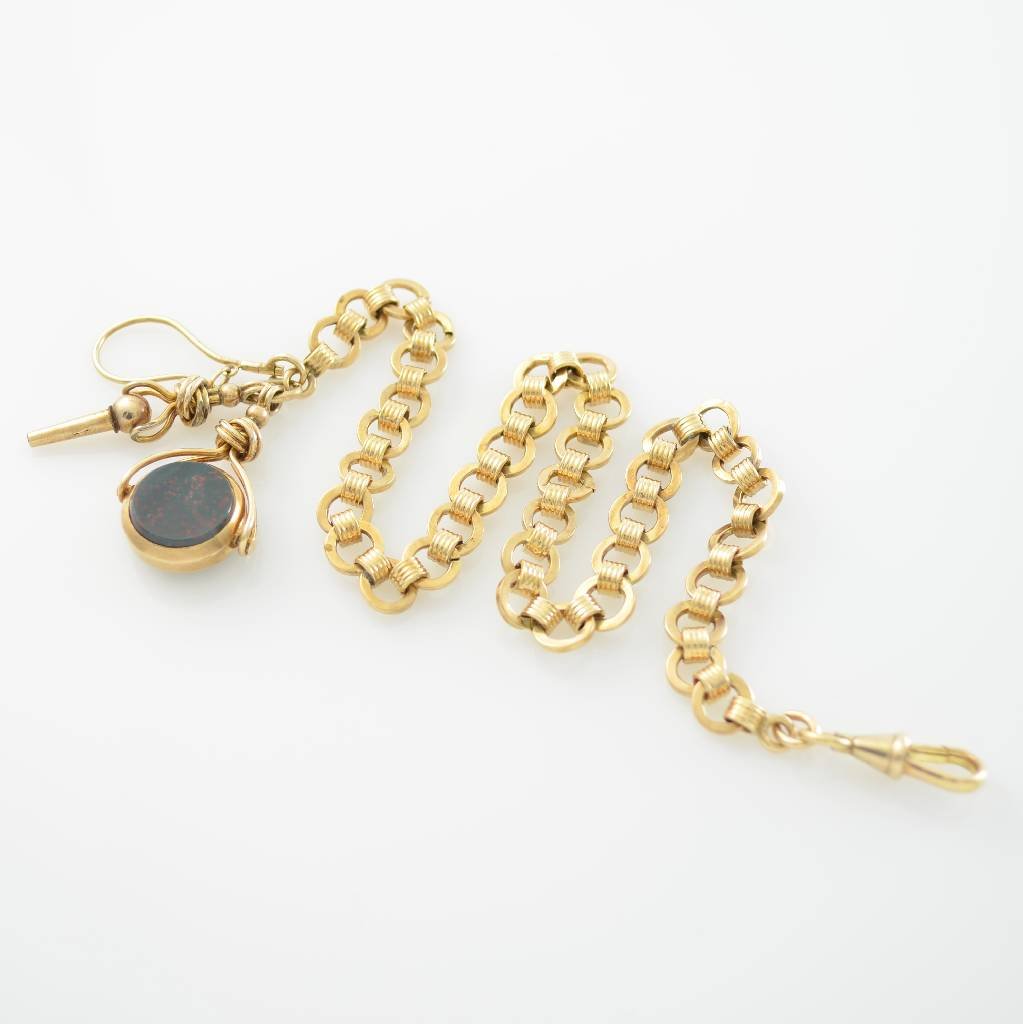 14k yellow gold pocket watch chain with key & pendant (1 of 3)