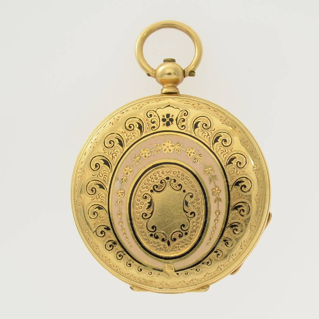 18k yellow gold open face ladies pocket watch (1 of 6)
