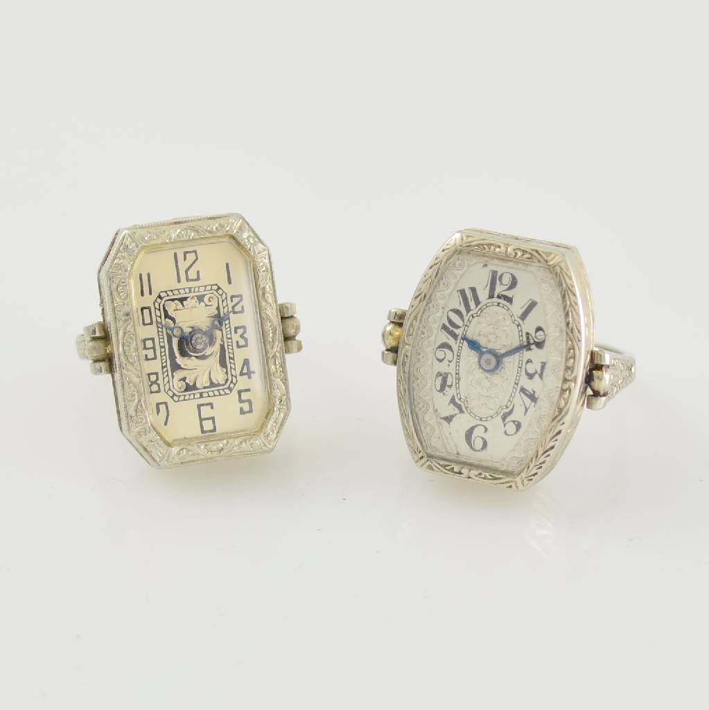 Set of 2 18k white gold ring watches (1 of 4)
