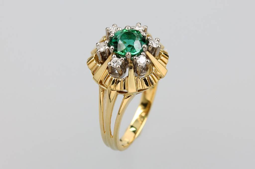 14 kt gold ring with tourmaline and brilliants (1 of 1)