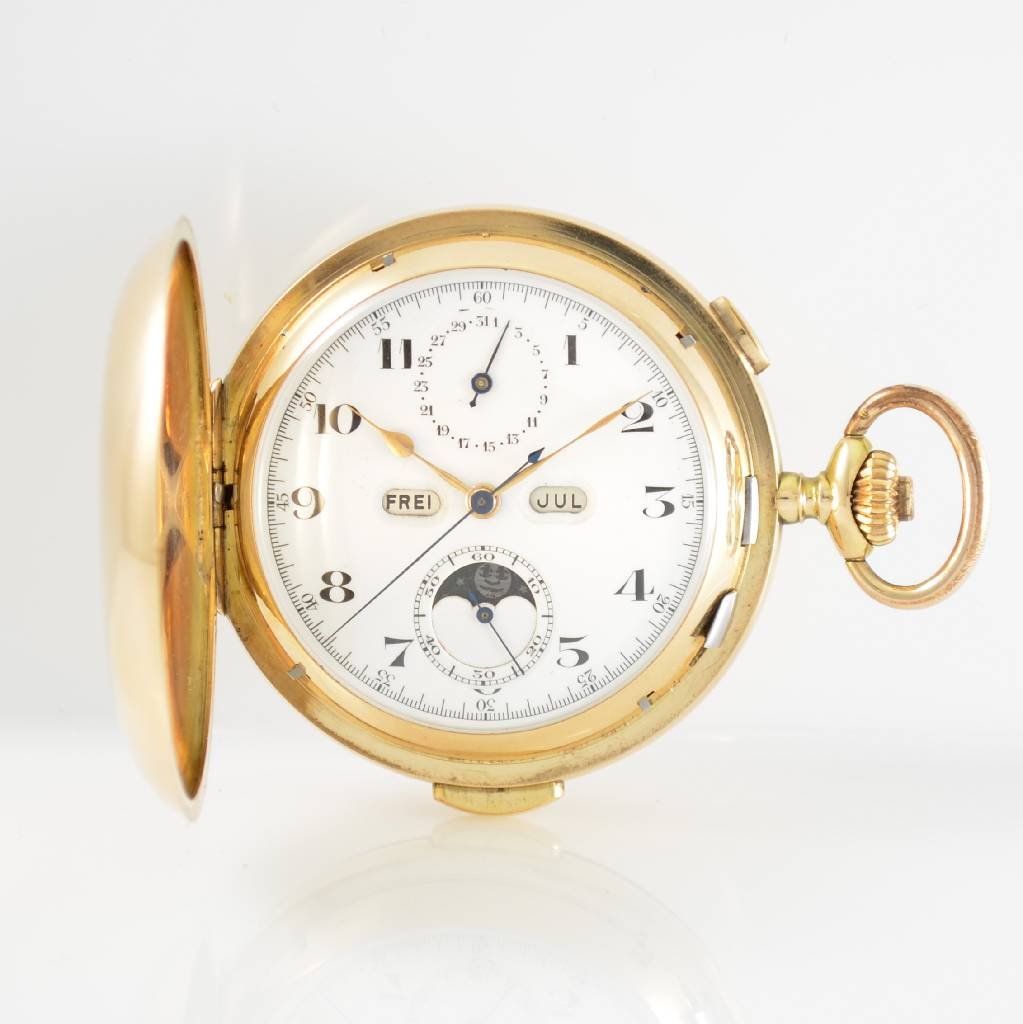 Heavy astronomical 14k pink gold pocket watch (1 of 9)