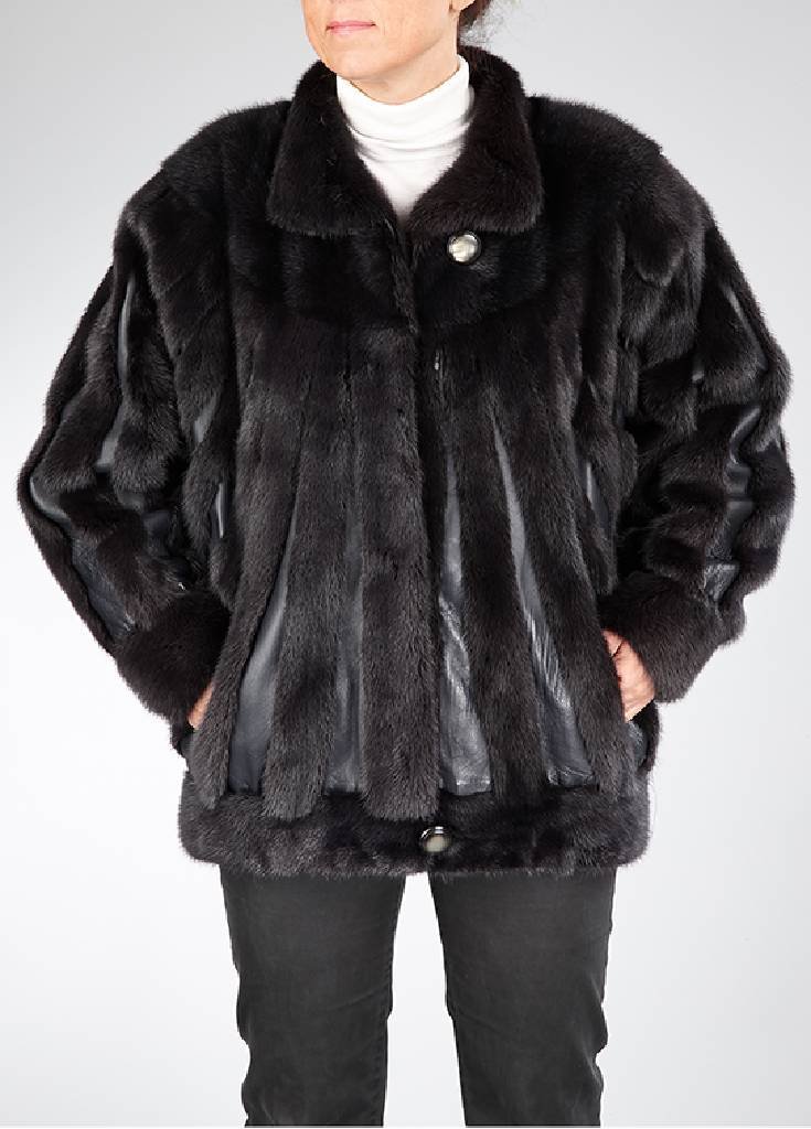 SAGA Mink jacket with leather, size approx. 38 (1 of 2)