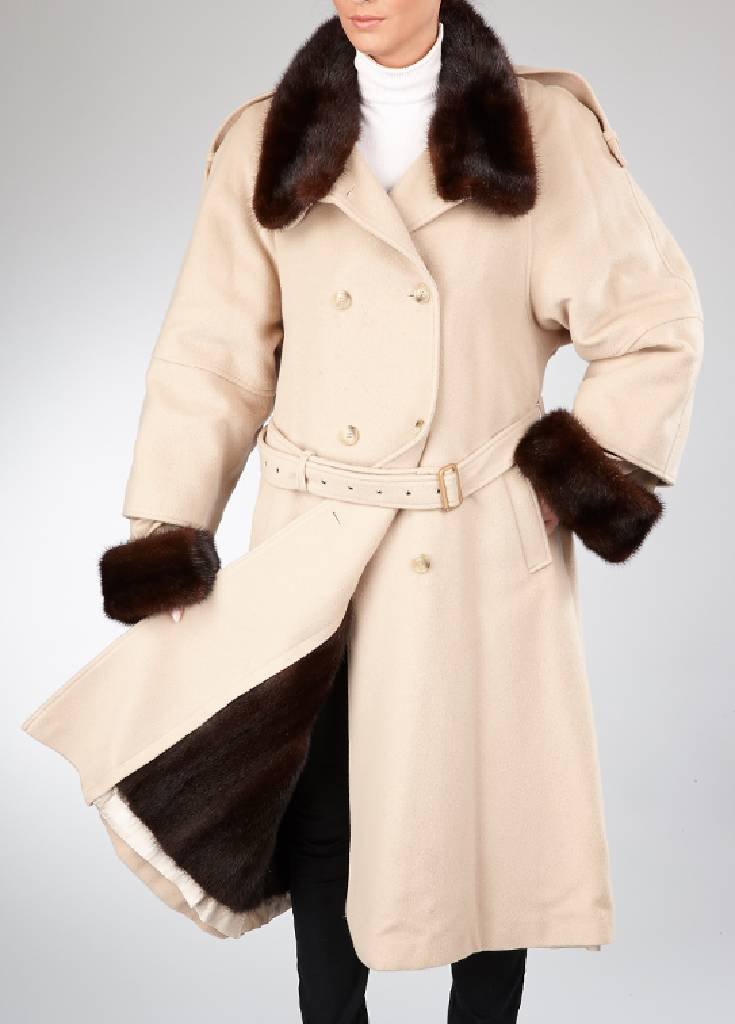 Trenchcoat with mink lining, size approx. 44 (1 of 2)