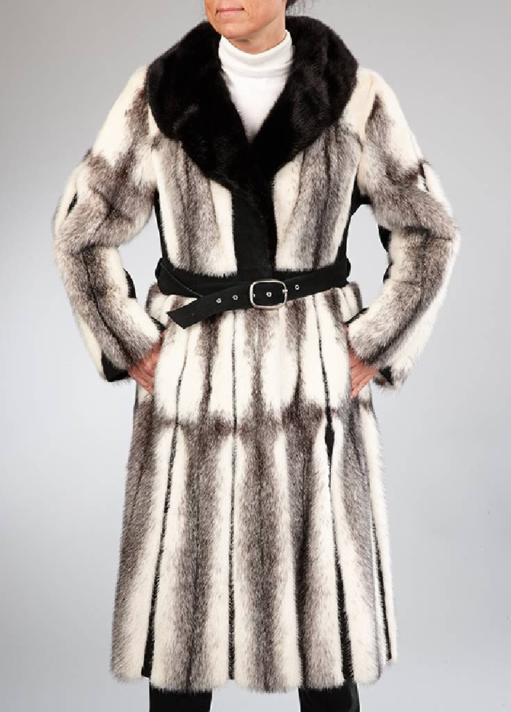 Black-Cross-Mink coat with leather belt, size approx. (1 of 2)