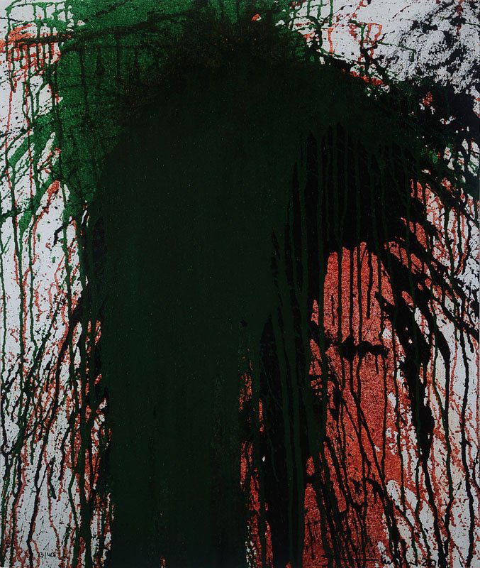 Hermann Nitsch, born 1938, giclee on canvas, signed: Hermann Nitsch, born 1938, giclee on canvas, signed and numbered 23/40, dated 2014, motif approx 62x50 cm, sheet size approx 73,5x61 cm,framed under glass *