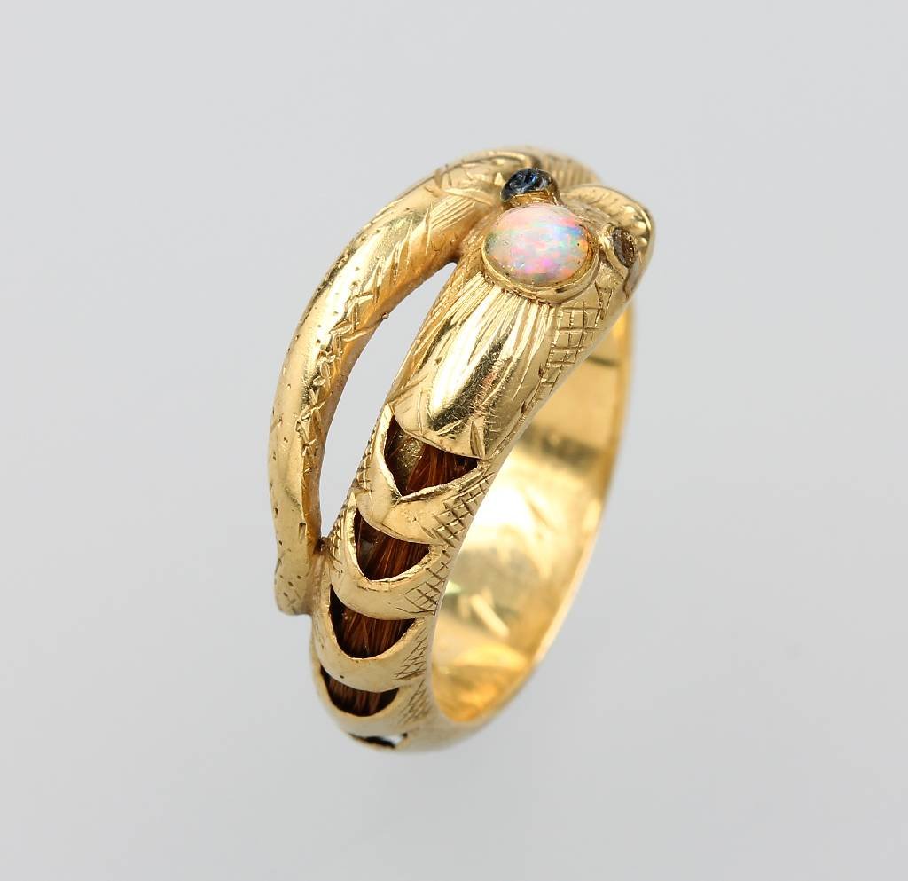 18 kt Gold snakering with hairinlay, german ca. 1830 (1 of 1)