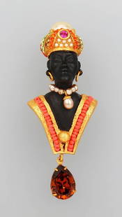 Brooch Blackamoor, ASKEW LONDON, metal gilded