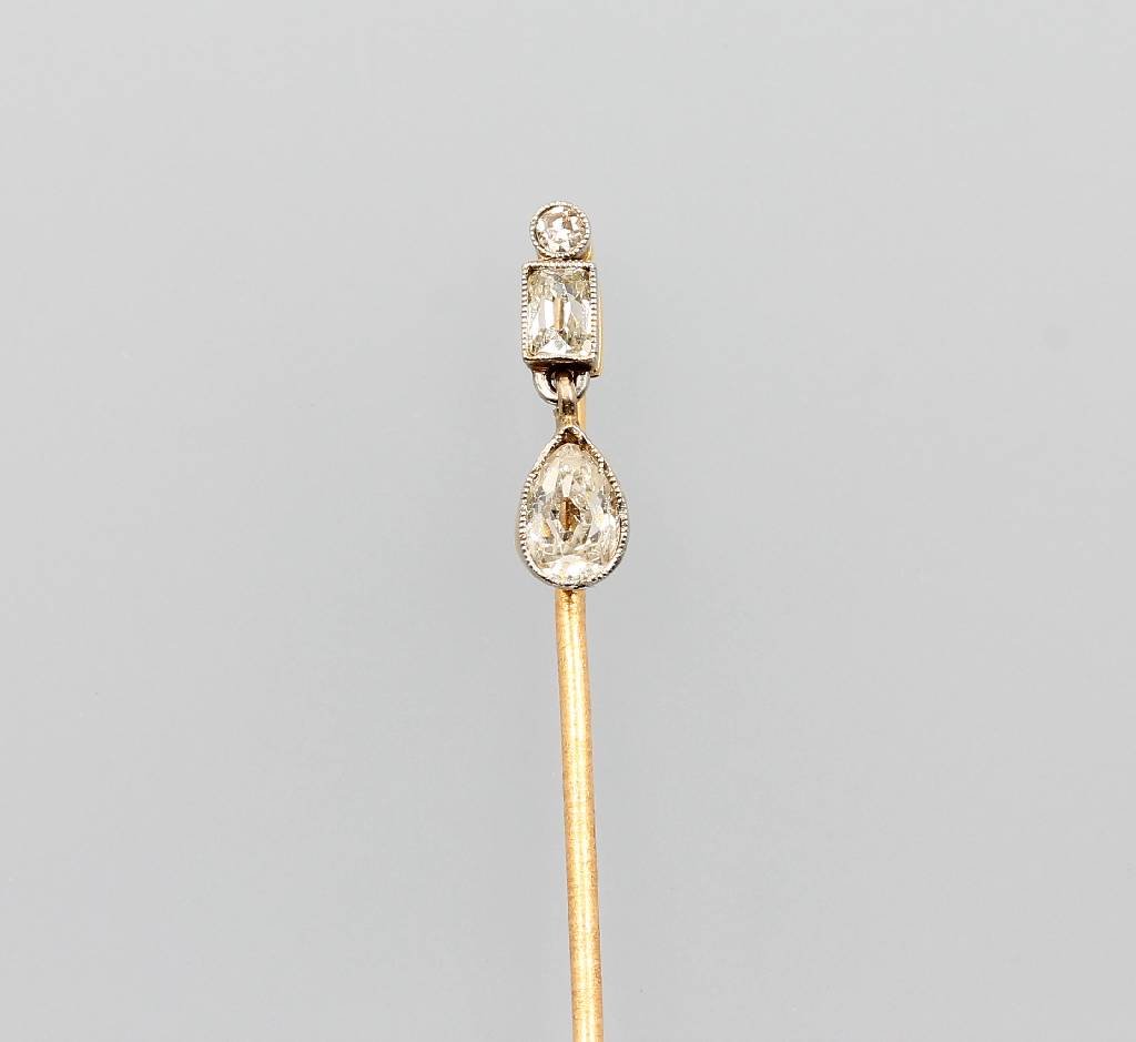 14 kt Gold diamond pin, german ca. 1900, YG 585/000, (1 of 1)