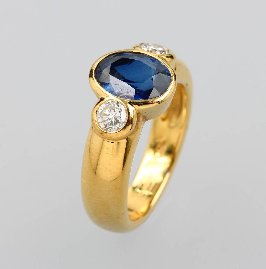 18 kt WEMPE gold ring with sapphire and brilliants (1 of 1)