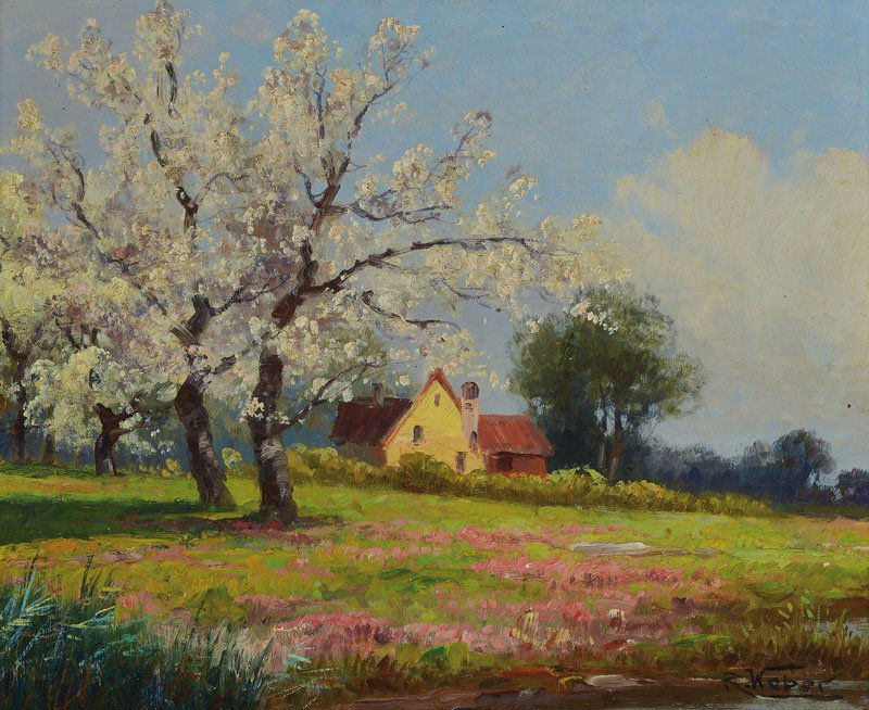 Robert Weber, 1830-1890: Robert Weber, 1830 Quedlinburg-1890 Munich, from the surroundings of Versailles, on the back so titled, oil / wood, signed lower right, about 23.5x30cm, frame