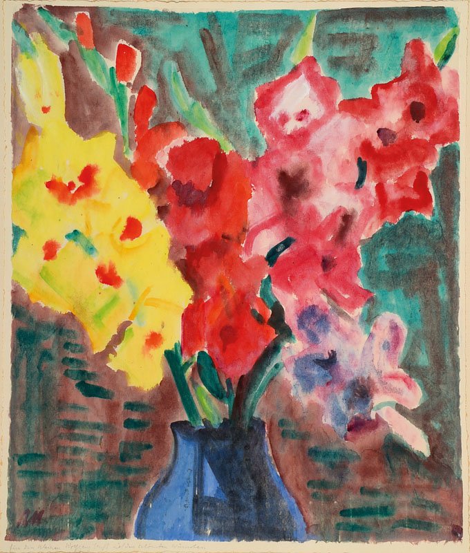 Rolf Müller-Landau, 1903-1956, watercolor on paper: Rolf Müller-Landau, 1903-1956, watercolor/paper, flower still life, monogrammed lower left, with dedication, mounted on thin cardboard, sheet size approx 51.5x43 cm, framed under glass **************