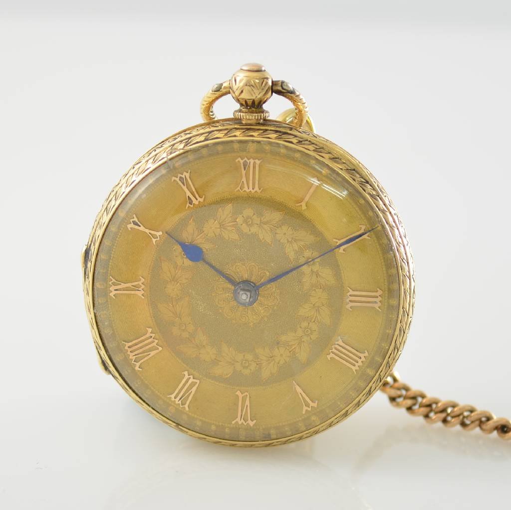 18k yellow gold English open face pocket watch (1 of 4)