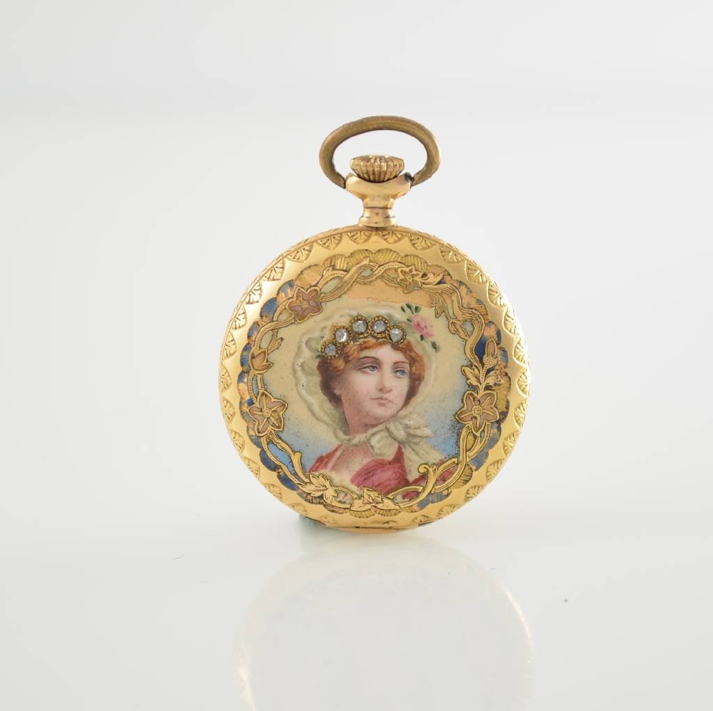 MOVADO Sûreté hunting cased enamel-ladies pocket watch (1 of 7)