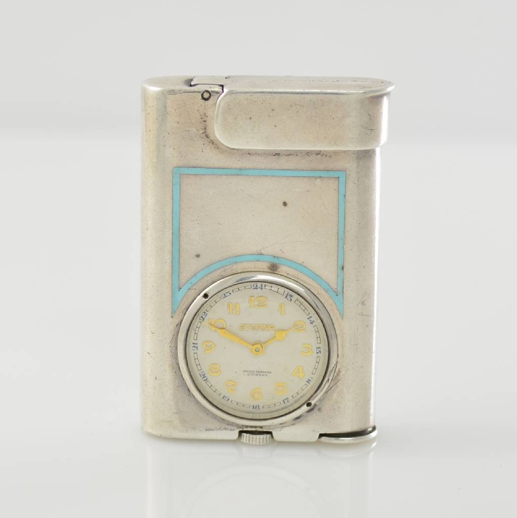 ETERNA petrol lighter with integrated watch in sterling (1 of 4)