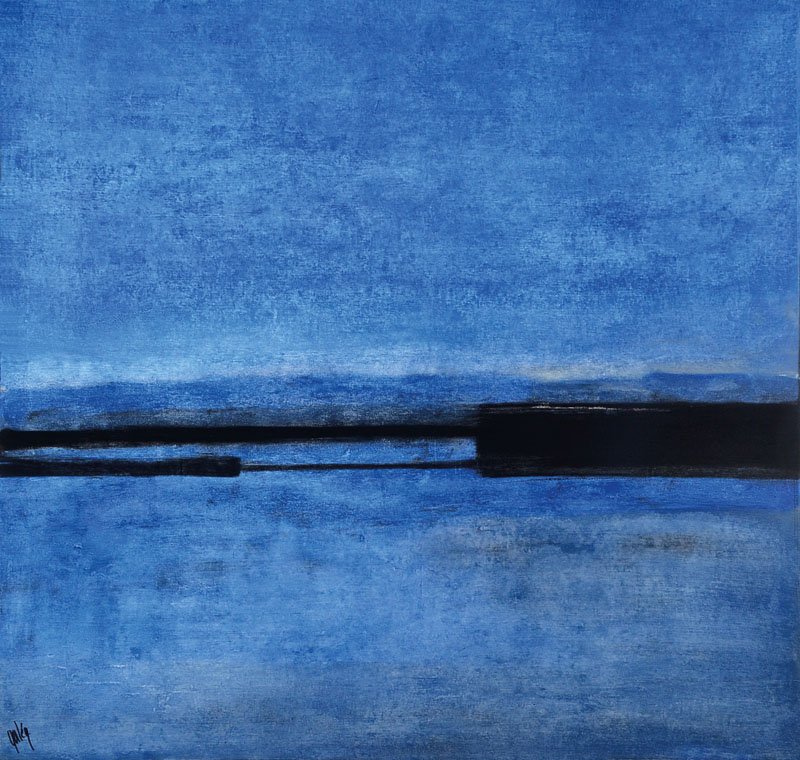 Gaston Gal, contemporary Belgian artist,: Gaston Gal, contemporary Belgian artist, abstract composition in shades of blue, oil/canvas, signed lower left, on the back titled Matiere reflexion, approx 100x100 cm,ledge **************************