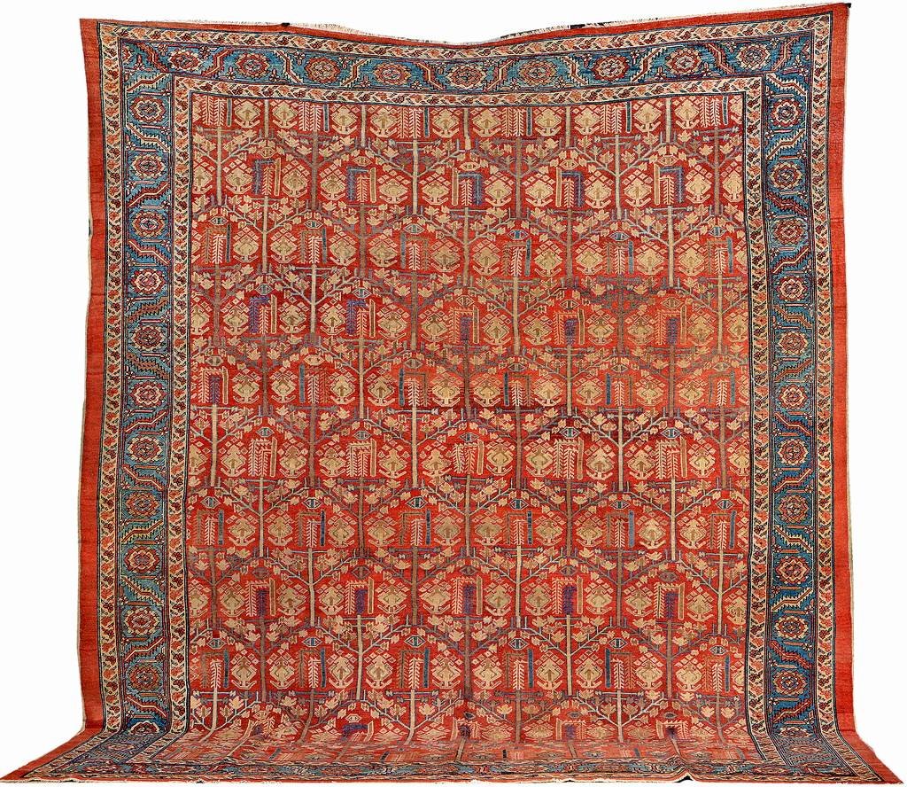 Bakhshayesh Carpet,: Bakhshayesh Carpet, Northwest Persia Heriz-Area, 19th century, wool/cotton, approx.377 x 330 cm, condition: 3 (professionally cleaned), allover pattern with plants, typicalleaf border, decorative.*