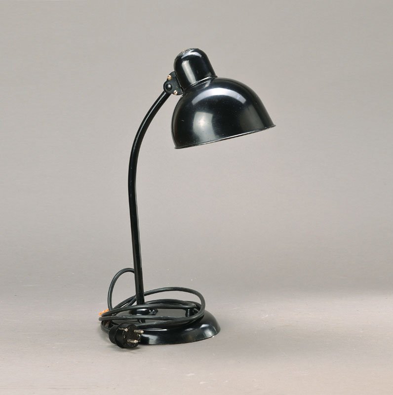 Table lamp, Idell Kaiser: Table lamp, Idell Kaiser, designed by Christian Dell, metal black lacquered, electric secondary, good condition, int., arm and lamp shade rotatable, H.47 cm