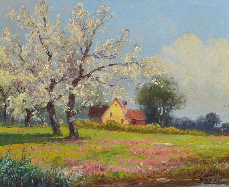 Robert Weber, 1830-1890: Robert Weber, 1830 Quedlinburg-1890 Munich, from around Versailles, on the back so titled,oil / wood, signed lower right, about 23.5x30cm, frame