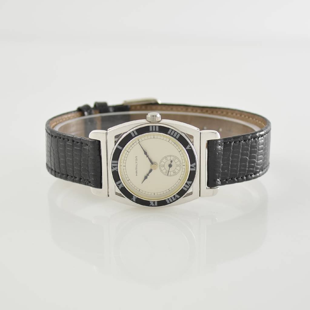 HAMILTON gents wristwatch Piping Rock: HAMILTON gents wristwatch Piping Rock, USA around 1992, manual winding, metal case rhodium plated, snap on engraved stainless steel case back, according to an old model, moveable lugs, silvered dial,