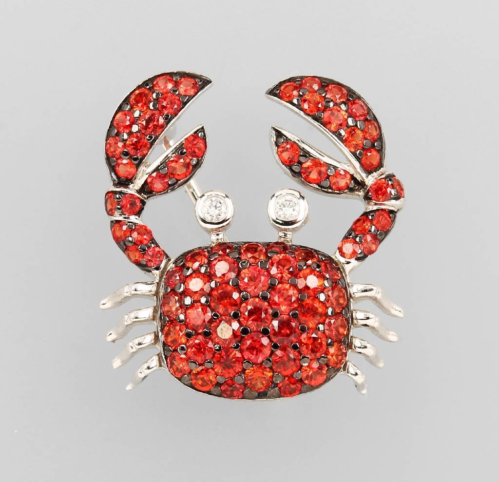 18 kt gold brooch 'crab' with sapphires and brilliants (1 of 1)