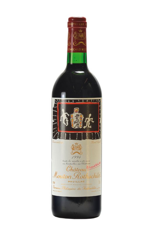 1 bottle of 1994 Chateau Mouton Rothschild, Pauillac: 1 bottle of 1994 Chateau Mouton Rothschild, Pauillac, artist's label. Karel Appel, approx 12, 5% by volume, Premier Cru Classe, approx 75 cl, approx into neck, very good condition of the bottles, wort