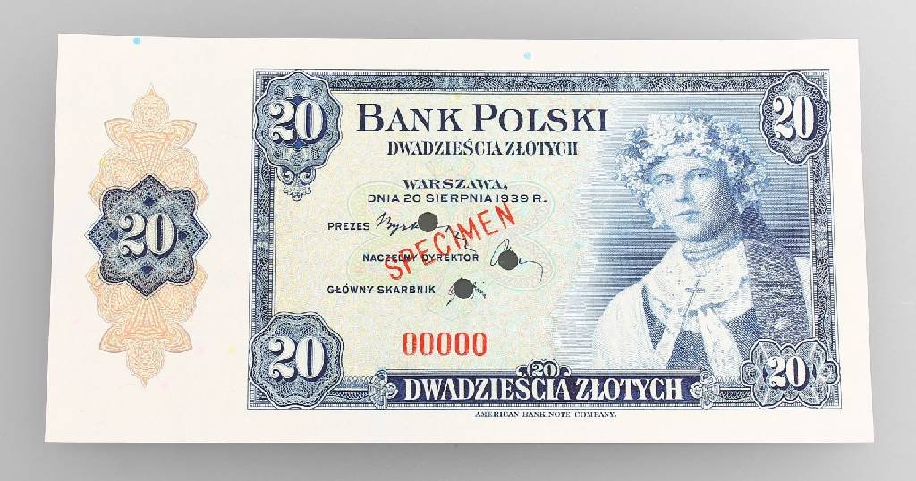 Banknote, 20 Zlotych, Poland, 1939, Warschau (1 of 2)