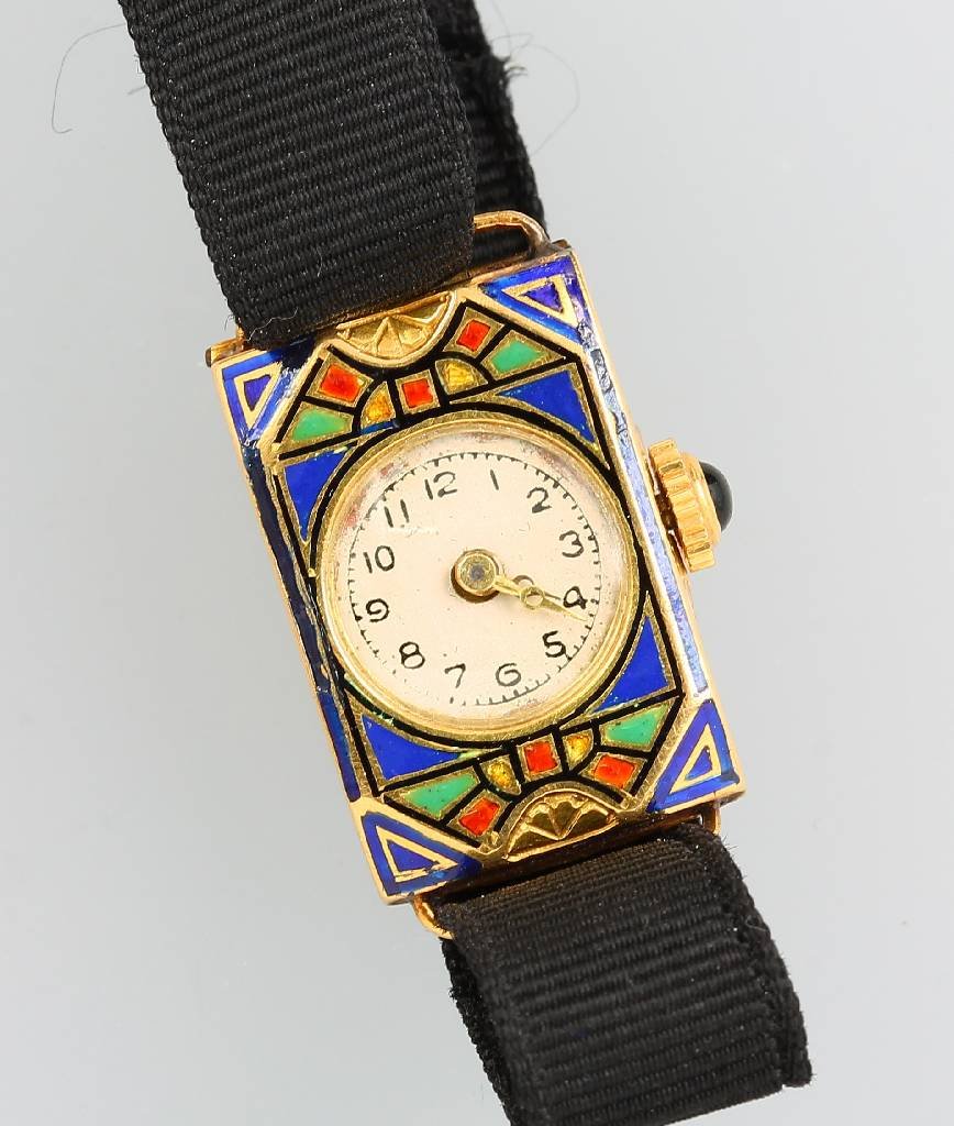 18 kt ladies' gold wristwatch with enamel (1 of 1)