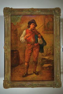 Attribution: Ludwig Rach: Attribution: Ludwig Rach, born in 1853 Hattersheim, studied at the Munich Academy under Piloty, here: a young violinist in costume, oil / canvas, restored, minor damages, signed Rach - given name ille