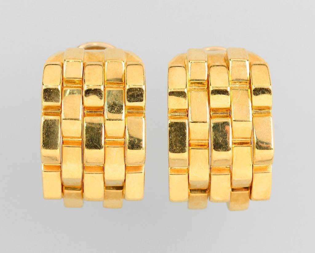 Pair of 18 kt gold half ear hoops by CHIMENTO: Pair of CHIMENTO half hoop earrings, YG 750/000, signed, high quality workmanship, added clips, approx.18 g