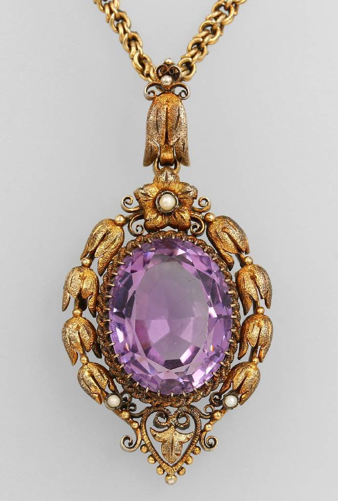 Pendant with amethyst and pearl, silver gilded, german (1 of 1)