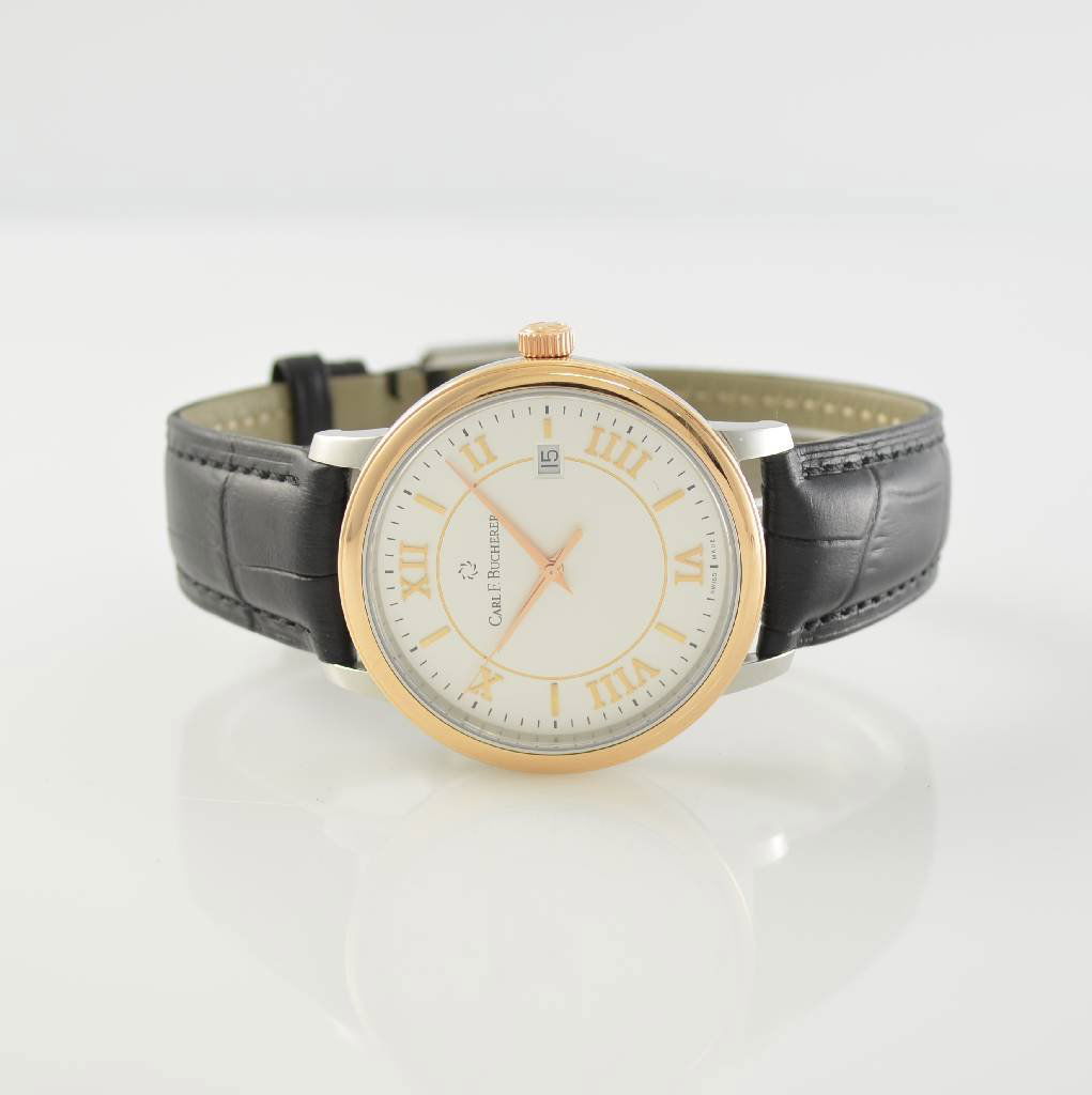 CARL F. BUCHERER gents wristwatch series ADAMAVI: CARL F. BUCHERER gents wristwatch series ADAMAVI, self winding, Switzerland around 2010, stainless steel/gold combined including leather strap with original buckle, on both sides glazed, case back scr