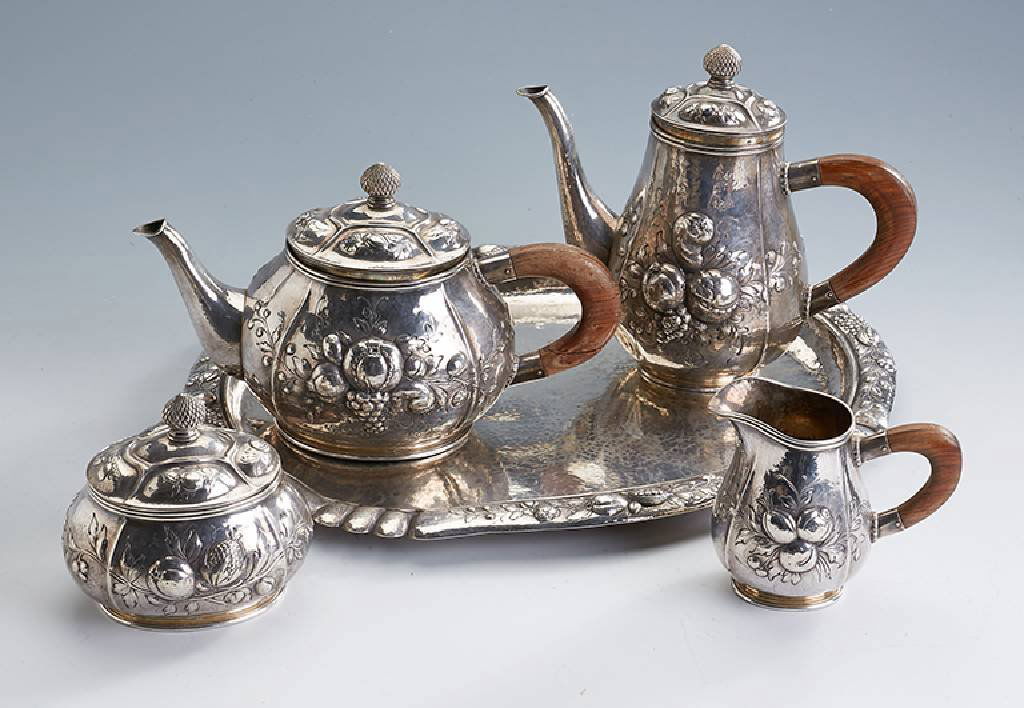 5-piece coffee- and teaset, german 1900, silver (1 of 1)
