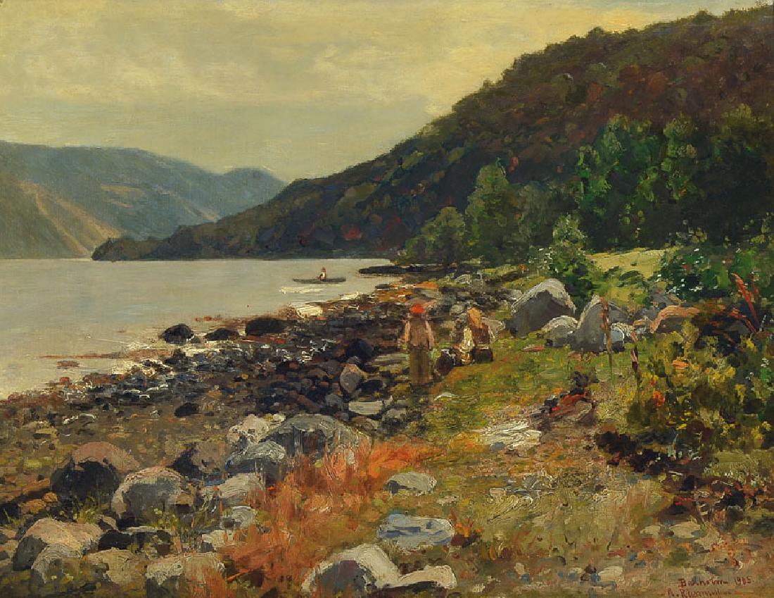 Georg Anton Rasmussen: Georg Anton Rasmussen, 1842 Stavanger-1914 Berlin, studied under Oswald Achenbach at the academy in Düsseldorf, from 1964 to 1867, strongly influenced by Hans Gude, one of the most important fjord an