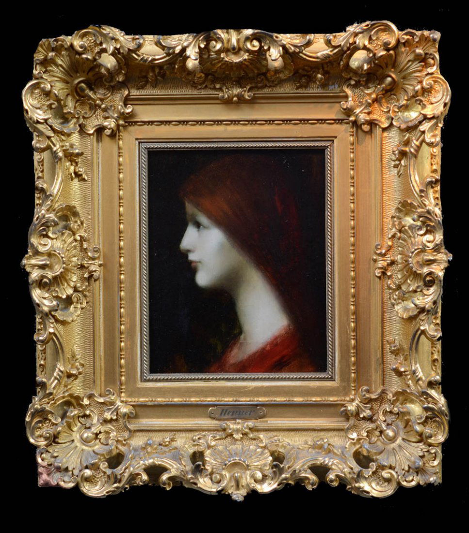A Red Haired Beauty Jean-Jacques Henner French 1829: oil on panel9x5 unframed 18x19 framed
