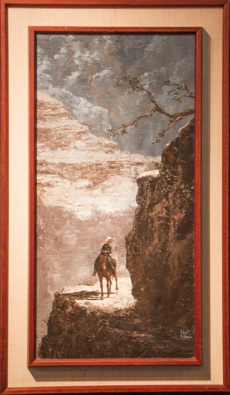 Robert Lebron 1928-2013 "Coming out of the Canyon": oil on canvas..image 15/30 inches ...this painting has been off the market since at least the 70s and no wonder....this work shows his genius