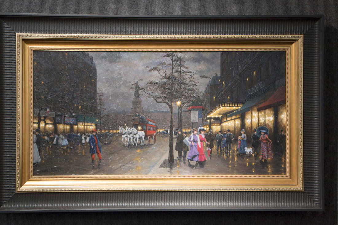 Place de Rebulic....Aaron Faulkner: oil on canva image size 16/32 A rare subject matter by the son of Sandi Lebron and step son of Robert Lebron....exquisite in detail.