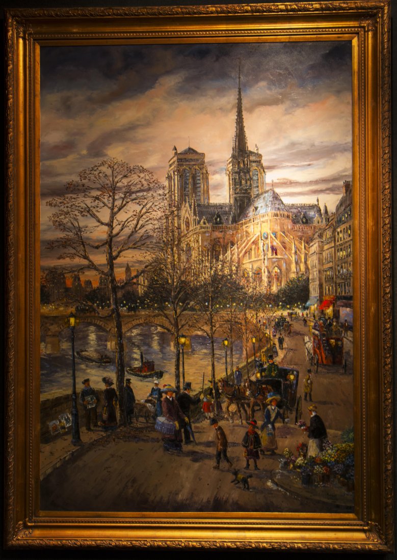 Robert Lebron 1928-2013..."Notre Dame": image 48/72" a rare monumental canvas that is perfect for above a mantel in a large great room.
