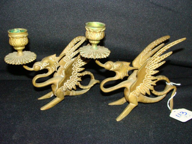 2pc Brass Griffen candleholders: 2pc Brass Griffen candleholders