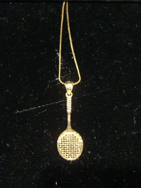 14kt tennis racket & necklace: 14kt tennis racket & necklace