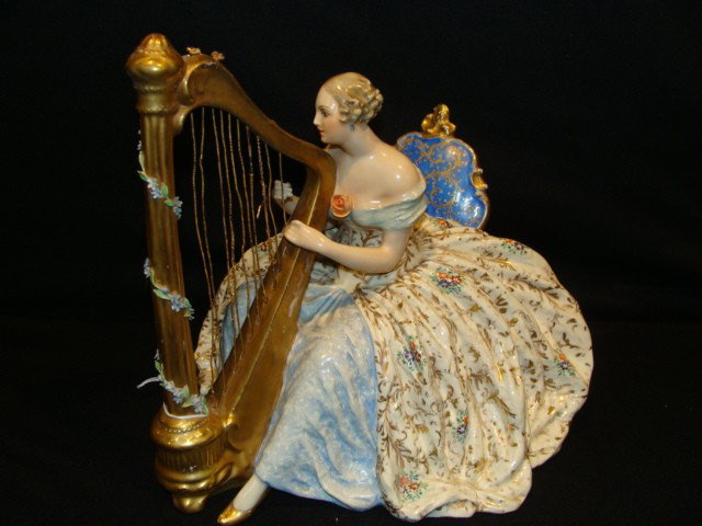 Italian porcelain Lady w/ harp Early 1900's: Italian porcelain Lady w/ harp Early 1900's