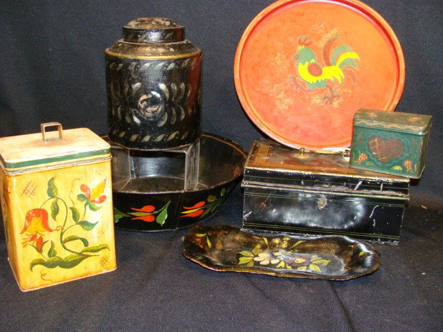 Tine Ware and toleware (painted bowl,: Tine Ware and toleware (painted bowl,