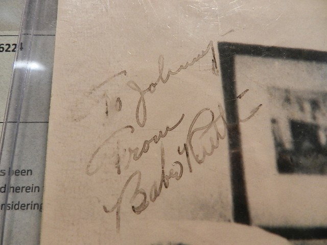 TO: Johnny from Babe Ruth signed photo w/ COA: TO: Johnny from Babe Ruth signed photo w/ COA