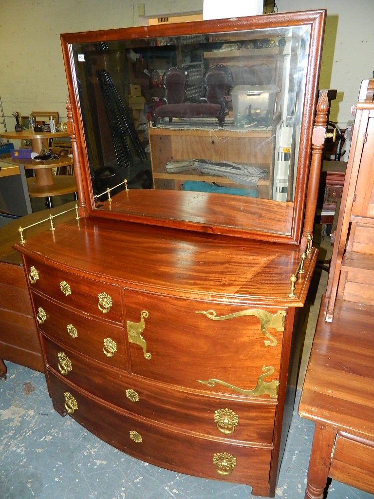 Mahg. Brass Dresser w/ mirror: Mahg. Brass Dresser w/ mirror